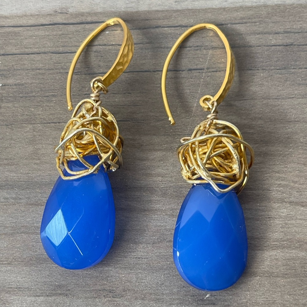 Blue Chalcedony Earrings. Gold Vermeil Wire Balls and Earrings Hooks.